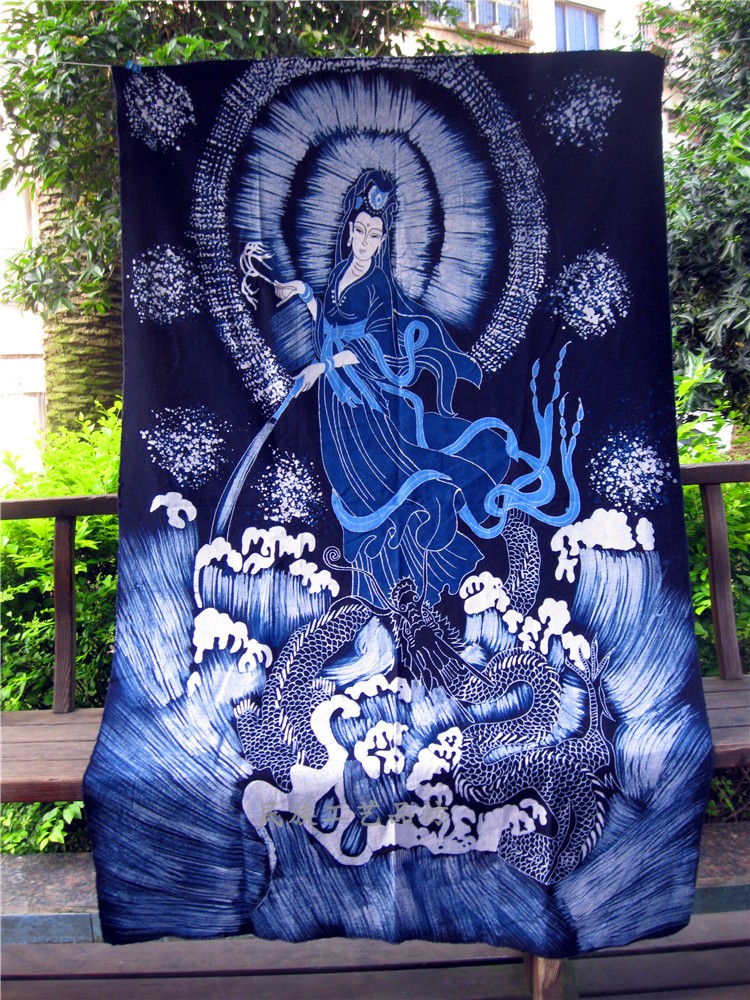 Guizhou Miao crafts gift pendulum decoration Wax Dyeing Painting Wall-hung Batik Buddhist subject Guest House Wall decorated Buttenlong Guanyin