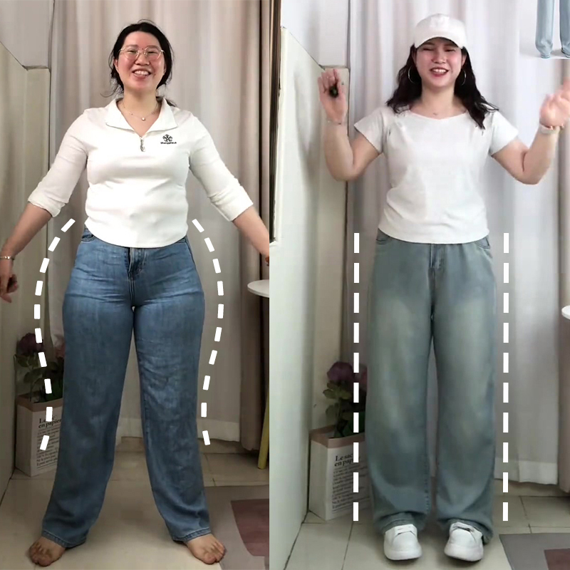 Tencel Jeans for Women, Summer Thin Style, Plus Size, Suitable for Pear-Shaped Body, Hip-Covering, Slimming Pants, Ice Silk Straight Wide-Leg Pants
