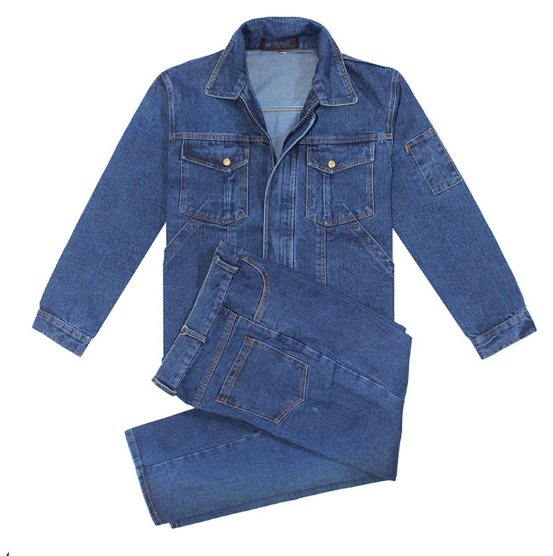 Mùa thu và mùa đông quần yếm denim phù hợp với nam giới dày mặc hàn bảo hiểm lao động quần áo xưởng xưởng bông dụng cụ nhà máy quần áo bộ đồ ngủ