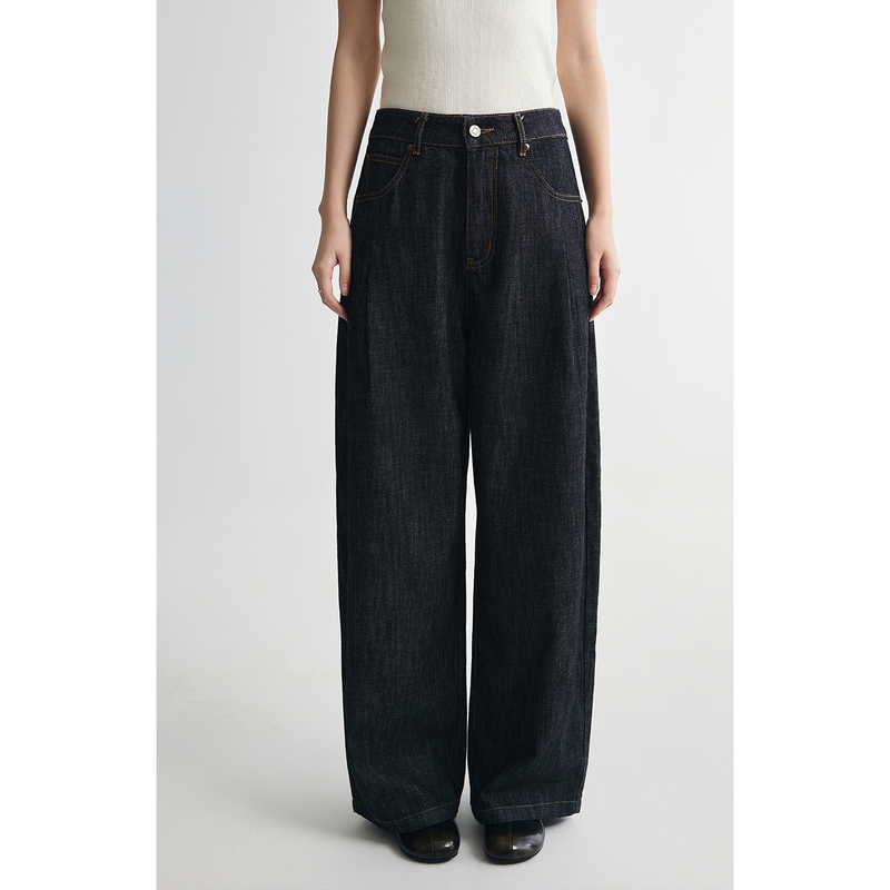 【Blue Ink Jeans】Caremind Vintage Original Color Wide-Leg Jeans High-Waisted Loose Casual Straight-Leg Pants for Women 【Blue Ink Jeans】Caremind Vintage Original Color Wide-Leg Jeans High-Waisted Loose Casual Straight-Leg Pants for Women