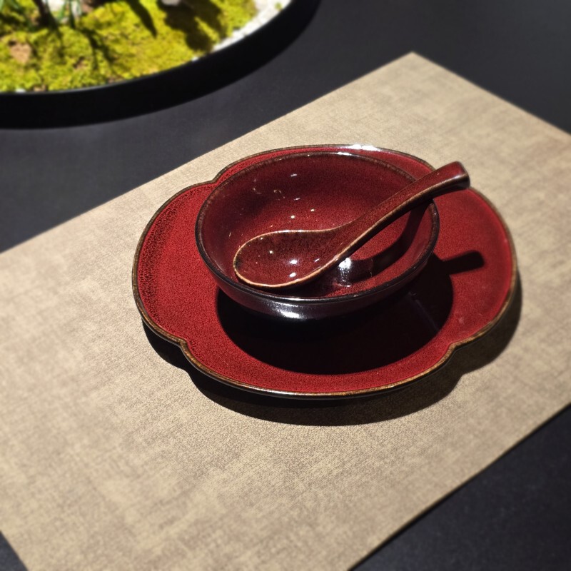 Festive Hotel Four-Piece Ceramic Tableware Set for Restaurants, Clubs, and Dining Establishments, Chinese-Style Commercial Bowls, Plates, Spoons, and Cups Set