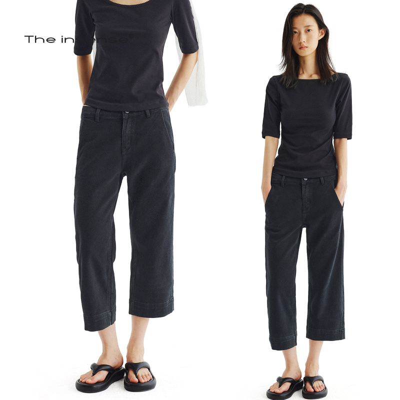 The Insense Eco-Friendly Strong-Twist Cotton Blend Slimming Mid-Waist Stretchy Cropped Capri Jeans