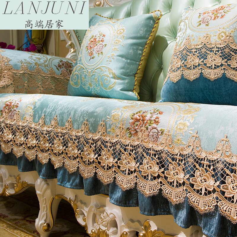 European-style sofa cushion sofa cover four seasons universal fabric high-end luxury non-slip American leather chaise longue cushion custom