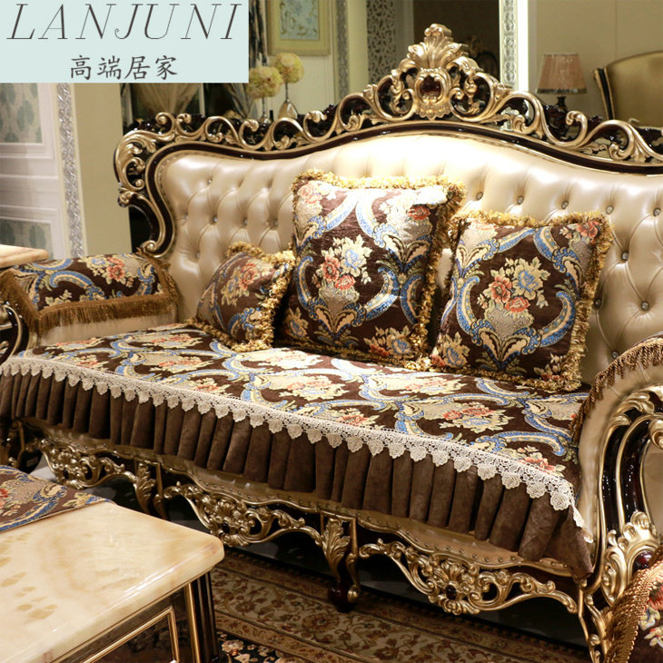 Eurostyle sofa cushion cover upscale luxury fabric non-slip genuine leather cushion towels with universal American set for all seasons