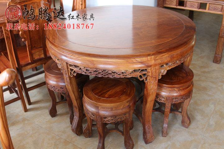 Hedgehog rosewood table mahogany round table rosewood household small type solid wood rice table simple 1.2 meters dining table
