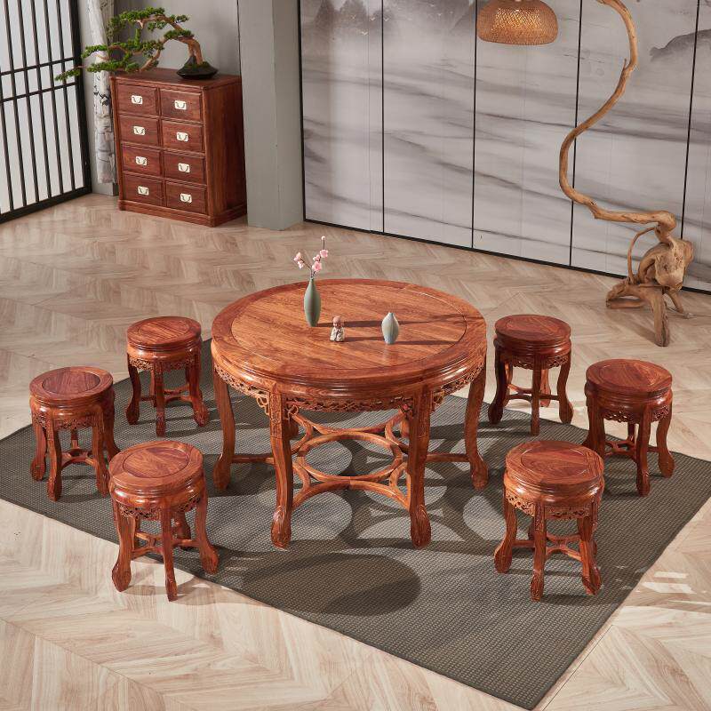 Hedgehog Purple Sandalwood Table Red Wood Round Table Flowers Pear Wood Household Small Household Type Solid Wood Dining Table Brief about 1 2 m table
