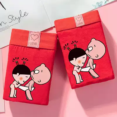 Cartoon little broken child cute couple underwear big red this year underwear set cotton men's flat corner Women's triangle