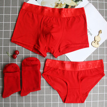 Newlyweds underwear Big Red new mens and womens underwear set cotton wedding year mens flat corner Womens triangle