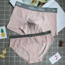 Couple underwear cotton set new lace edge sexy temptation hot double men mens usual female triangle sweet