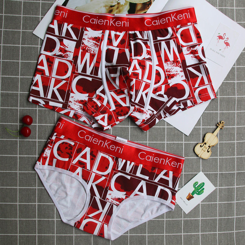 Couple underwear pure cotton hot fun creative letters men's and women's underwear set Sports cotton passion flat triangle