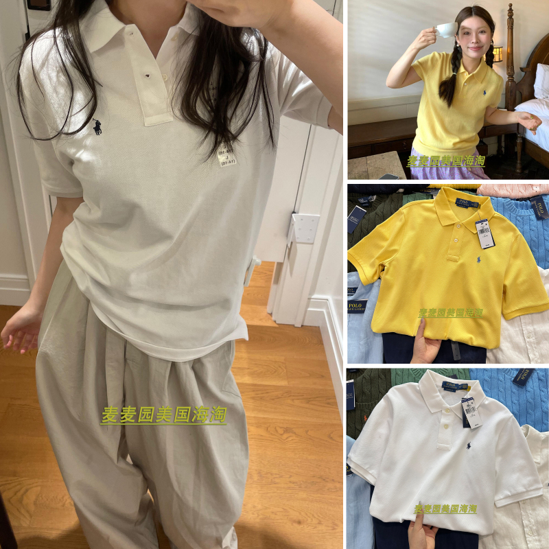 Ralph Lauren American Version of the Pure Color Lapel 2-Button Polo Shirt for Older Children, Short-Sleeved for Women Ralph Lauren American Version of the Pure Color Lapel 2-Button Polo Shirt for Older Children, Short-Sleeved for Women