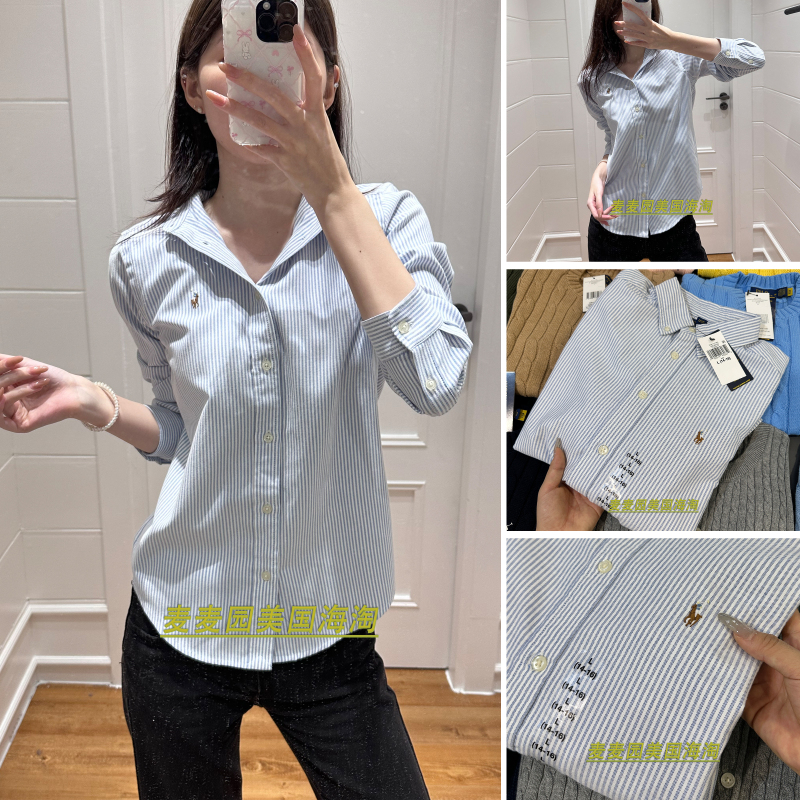 Ralph Lauren American Version Big Kids' Striped Shirt Oxford Fabric Colorful Horse Long-Sleeve Polo for Girls