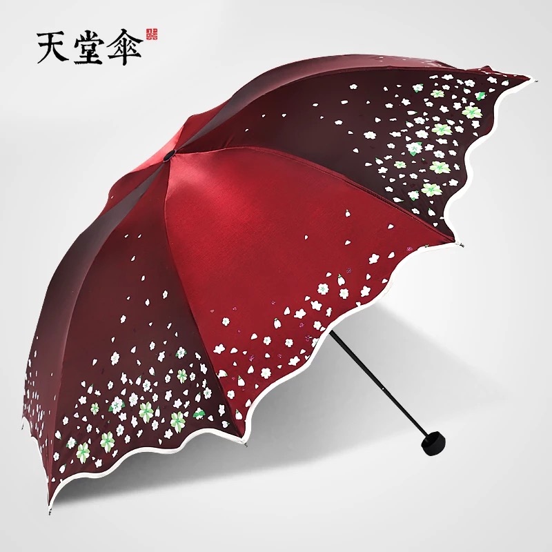 Paradise umbrella sunscreen sun umbrella Sun Umbrellas Discoloration Flashy Black Rubberized small frescoed creative folding umbrella female