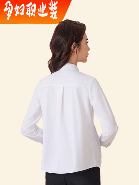 Maternity Professional Shirt, Loose-Fitting Workwear, Short White Top, Ol Blue Spring and Autumn Long-Sleeve Interview Work Shirt — 4