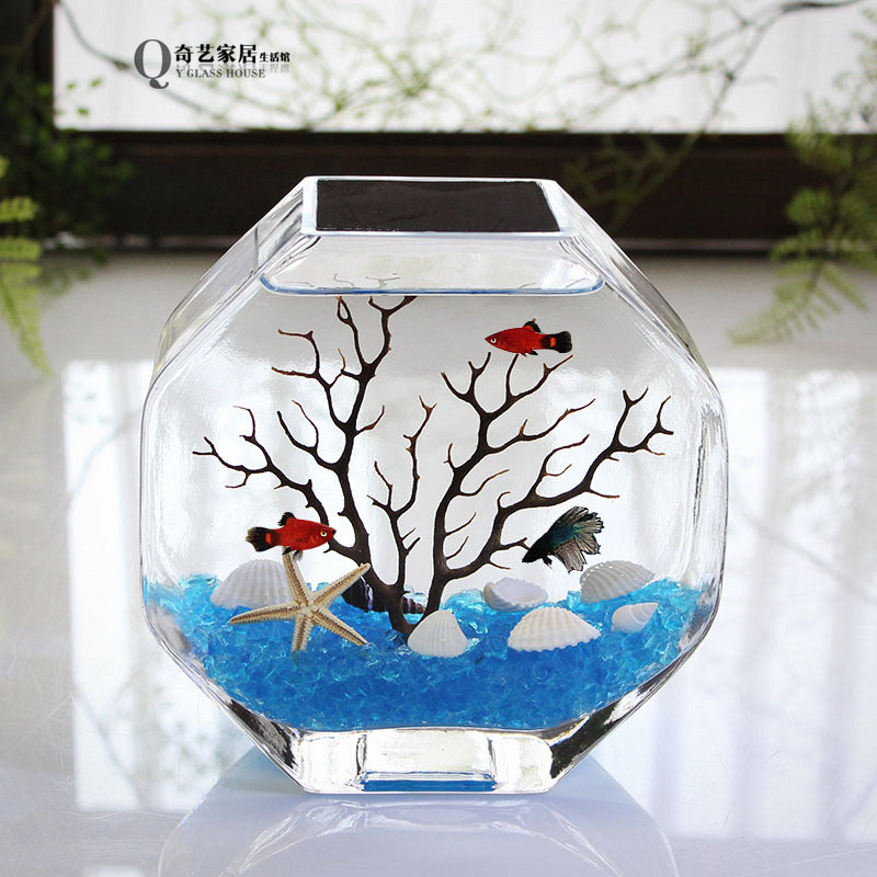 Betta fish tank thickened high white glass personality fish tank small creative fish tank desk desktop tropical fish tank hexagon