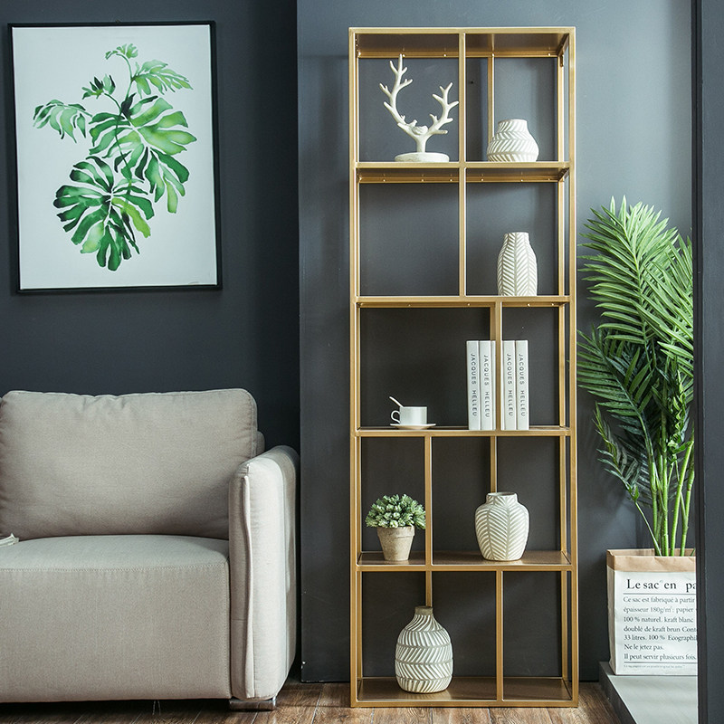 Shelf floor-to-ceiling multi-storey Nordic living room simple storage layer shelf partition decoration bedroom golden iron bookshelf