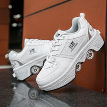 Four-wheeled riot walking shoes Adult deformation shoes Adult men and women children student roller skates Two-wheeled can automatically close the wheel skating