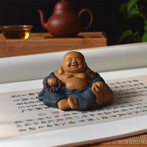 Boutique Purple Sand Bicolor Bleep Color Buddha Smiled Mouth Evergreen Great Belly Buddha Tea Darling Sculptures Kongfu Tea Tray Hem