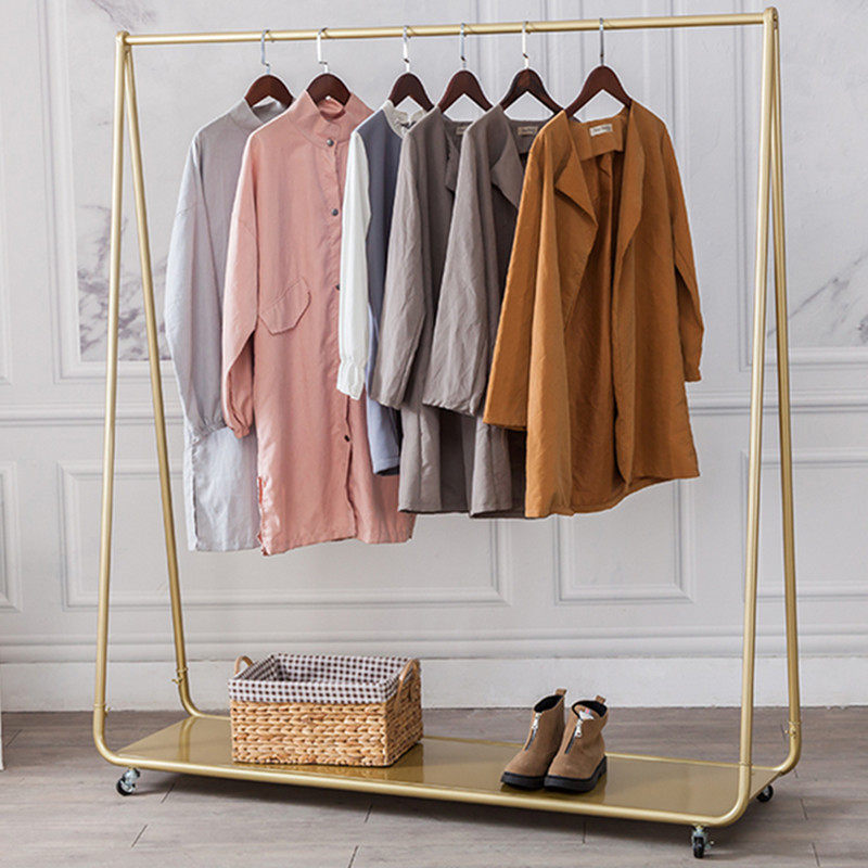 Hanger Floor Clothing Shop Special Show Shelf Golden Women Clothing Store Clothing Rack Removable with plate shelving pulley