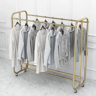 Golden Nakajima frame floor rack simple clothing store display rack double row rack middle shelf parallel bars side hanger