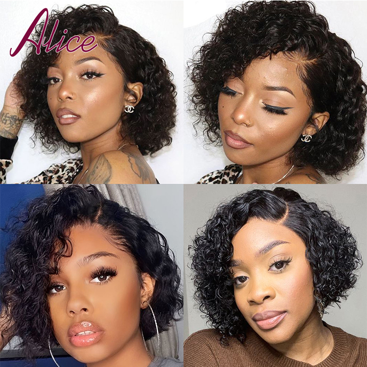 13x4 Short Curly Hair Lace Frontal Human Hair Pixie Cut Wigs