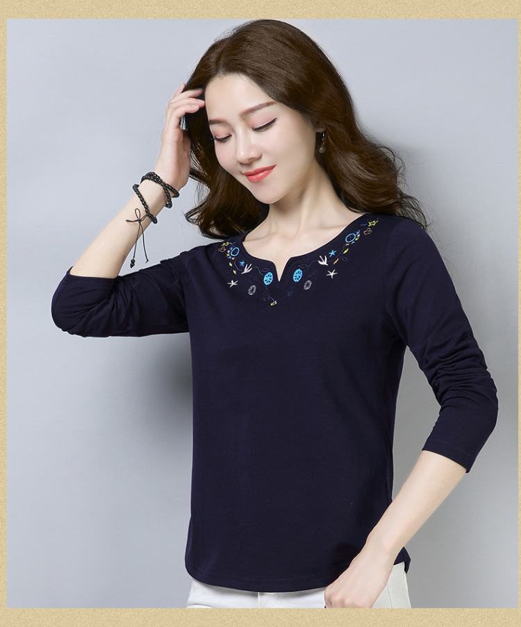 Áo thun cotton nữ tay dài 2018 mẹ xuân hè mới rộng size rộng rãi diện quần lửng xòe sơ mi hoang dã áo lẻ trung niên