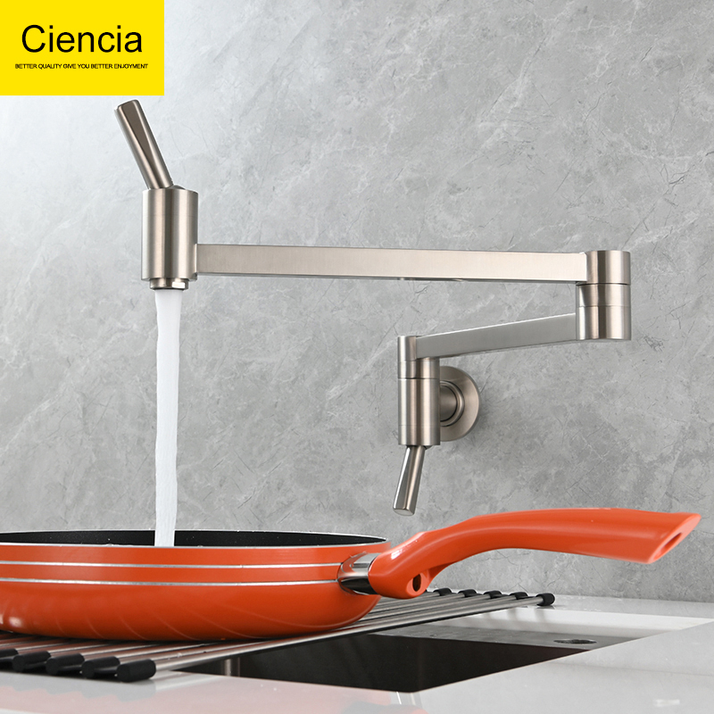 Brass Foldable Kitchen Faucet for Sink, Dishwashing Sink, Universal Rotating Single Cold Wall-Mounted Faucet