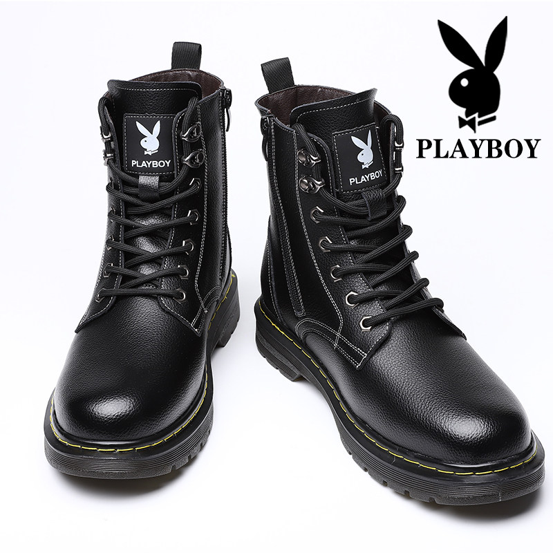 Floral Playboy Martin boots Winter dosing high cylinder Male shoes Inlenty wind middle cylinder Soft face Overalls Leather Boots Tide Shoes