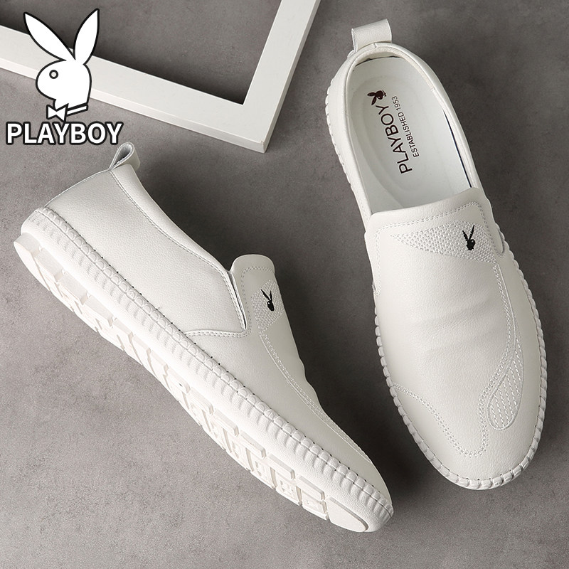 Playboy men's shoes trendy all-match Korean casual lazy shoes summer breathable 2021 new white leather shoes for men