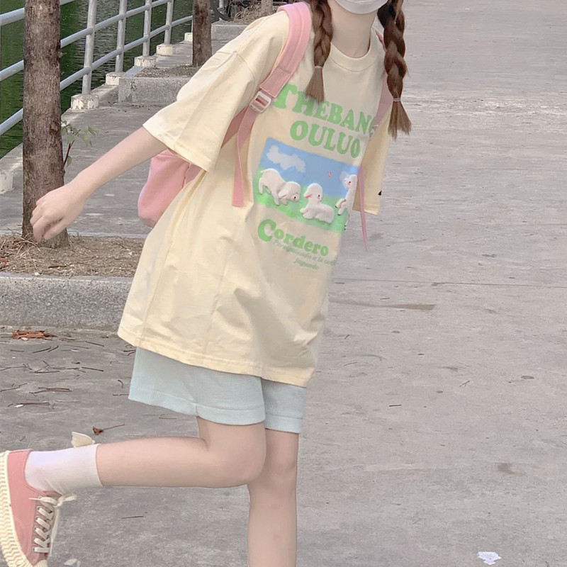 Salt-Style Sports Suit for Women, Summer Korean Version, Loose, Fashionable, Stylish, Student Short-Sleeved Shorts, Casual Two-Piece Set, Pure Cotton