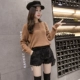 Mùa thu và mùa đông mới thỏ lông dày len co giãn eo quần short xà cạp chân rộng quần giản dị ren bên khởi động quần mặc