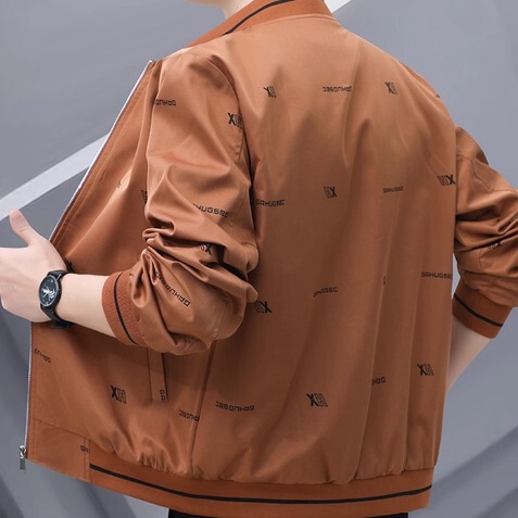 Men's Jacket 2025 Autumn New Stand-Up Collar Coat Youth Printed Slim Fit Versatile Loose Casual Trendy Top