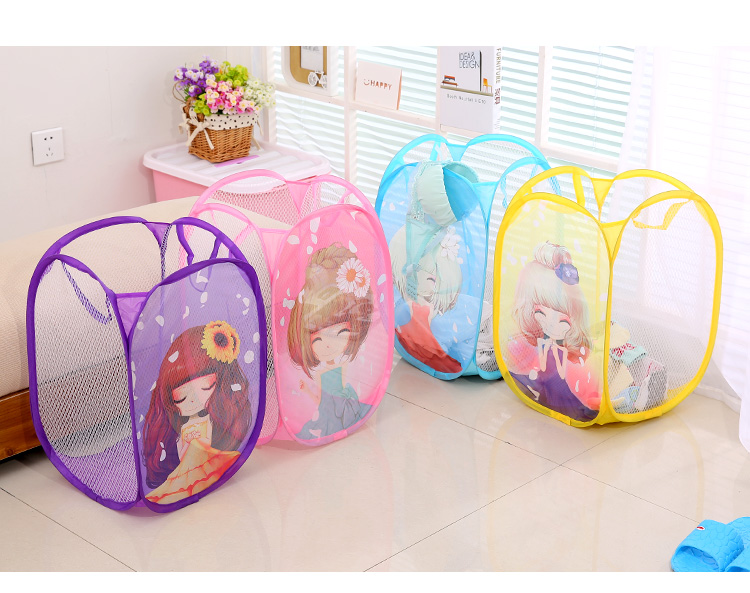 hộp trang điểm mini Thiết bị lưu trữ hộ gia đình cản trở loại net phim hoạt hình in hoa cô gái quần áo giỏ lưu trữ quần áo giỏ giặt quần áo hộp nhựa 3 ngăn