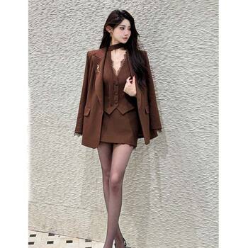 2026 Spring New Style with Lining and Ribbon, Light Business Style Lace Vest and Skirt Set, Two-Piece Set Dm0331