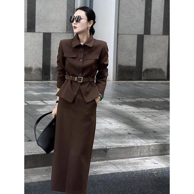 2026 Spring New Women's Old Money Style Skirt Set Polo Collar Long Sleeve Shirt + Skirt Two-Piece Set Jt0103