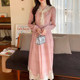 2026 Spring New Women's Dress French Long Sleeve Dress Pastoral Style Versatile Waist Long Dress Pink D0371