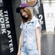 Denim vest for women 2022 spring and autumn loose solid color versatile vest with personalized fashionable waistcoat short vest