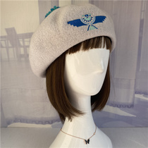 100 pure wool cap with adjustable embroidered three-color wool thread ball Berehat Berehat Berehat Painter Hat Mushroom Hat