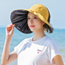 Sunscreen female sunscreen large along cap folded hollow top hat Pale Pink large hat Horsetail Sun Hat