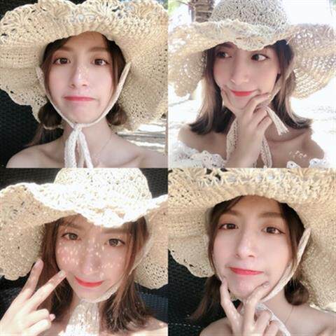 Korean version of ins small fresh all-match straw hat female summer strap bow holiday beach hat big edge folding sun hat