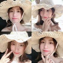 Korean version with little fresher 100 lap grass hat female summer strap Butterfly knot Holiday beach hat big edge folding sun hat