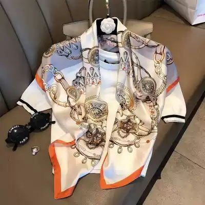 Autumn and summer Hangzhou silk scarf Korean version 90cm large scarf simulation silk scarf female sunscreen gauze shawl wild headscarf