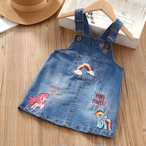 Girls Skirt Spring and Autumn 2021 New Baby Childrens Sling Dress Little Girl Soft Denim Skirt