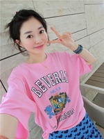 BORAKOO Korea Dongdaemun summer pink gray ~ Letters oversize loose casual short-sleeved T-shirt