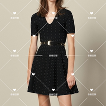 Champs Elysees Paris Sandro 2019 Autumn Winter New Hepburn Womens dress V collar body Rivets Trendy Knit