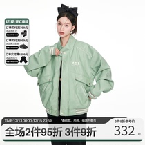 ANDYET AD1 22SS American logo embroidery PU-skin division jacket Spring male and female loose short coat