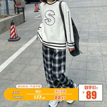 Seven4lee small red and white sweater round collar flutblouse with loose external wearing needle weaselwear