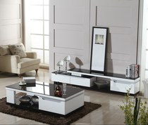 Modern simple paint TV cabinet living room tempered glass telescopic combination TV cabinet coffee table white film and television cabinet