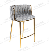 Light luxury stainless steel bar chair Nordic creative bar chair high stool modern minimalist hand-woven fabric bar chair