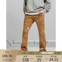 BONELESS khaiji splashing ink wash water retro casual trousers throw paint loose Horn long pants men